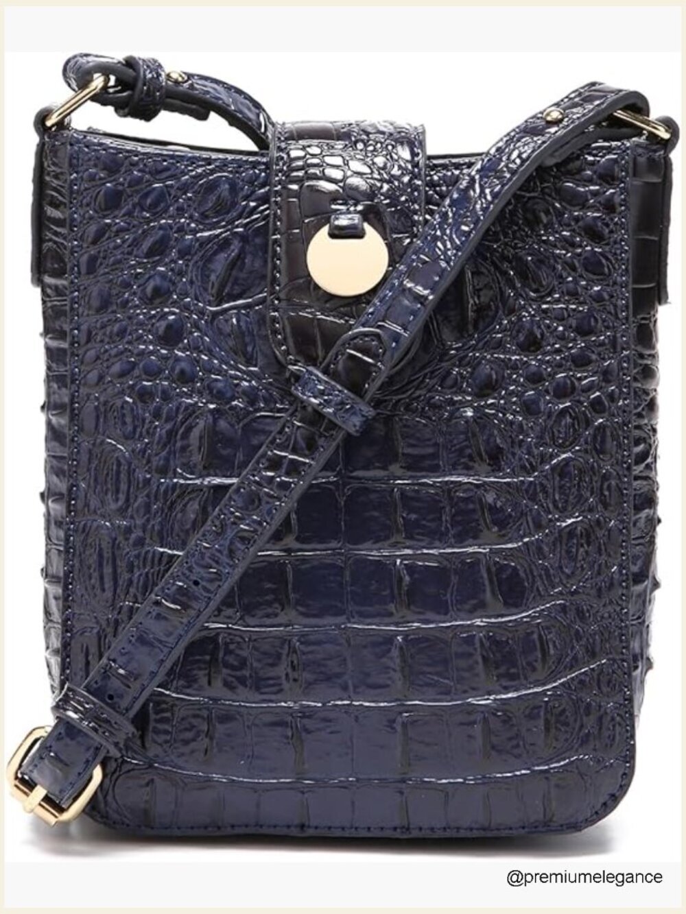 Vegan Leather Crocodile Embossed Crossbody Bag Magnetic Buckle Shoulder Wallet